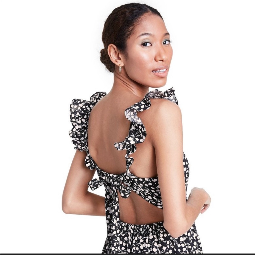 Rixo for Target Black Floral Ruffle Strap Dress